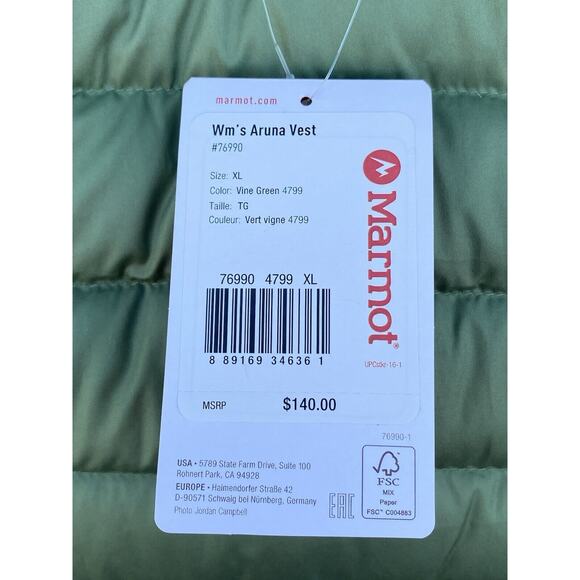 Marmot Women's Aruna Vine Green Down Vest Size XL 600 Fill Water Repellent - Picture 14 of 16